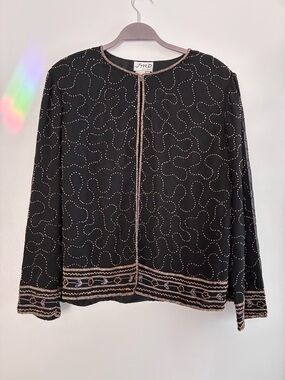 J.M.D Vintage Beaded Black Evening Jacket with Gold Beadwork